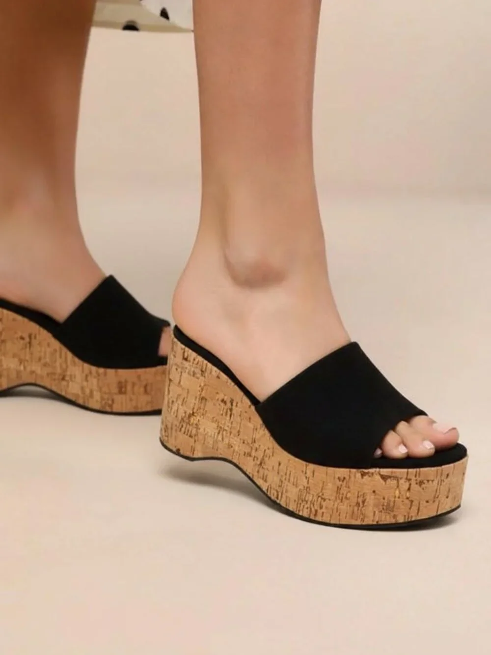 Women's Platform Wedge Slide Sandals Open Toe Slip On Cork Heel Casual Summer